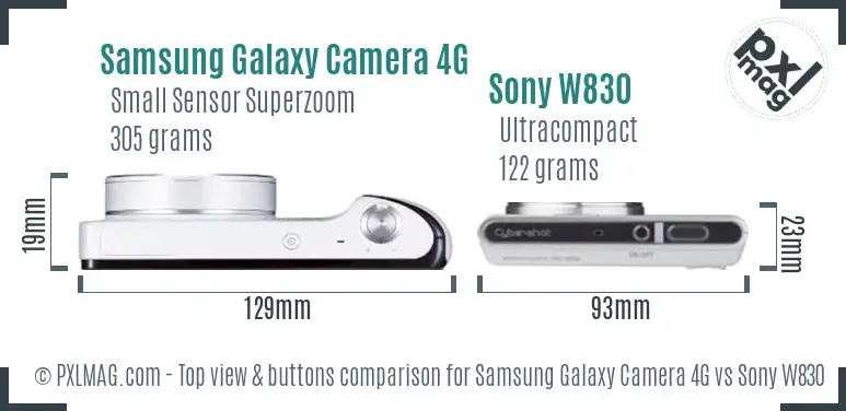 Samsung Galaxy Camera 4G vs Sony W830 top view buttons comparison