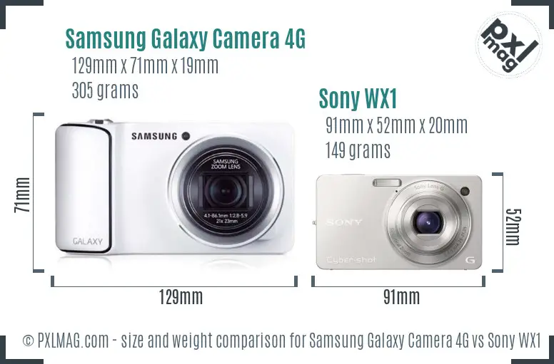 Samsung Galaxy Camera 4G vs Sony WX1 size comparison
