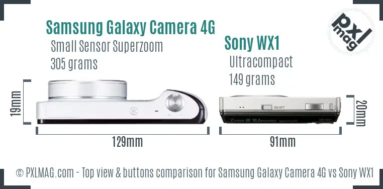 Samsung Galaxy Camera 4G vs Sony WX1 top view buttons comparison