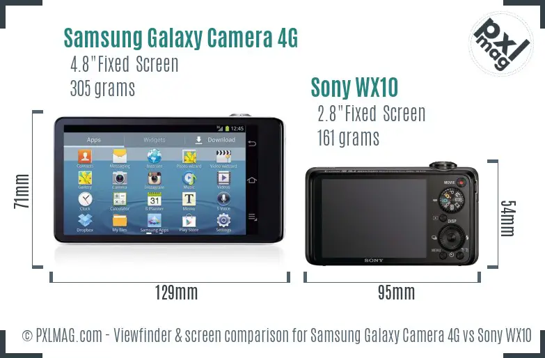 Samsung Galaxy Camera 4G vs Sony WX10 Screen and Viewfinder comparison