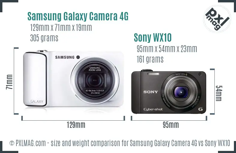 Samsung Galaxy Camera 4G vs Sony WX10 size comparison