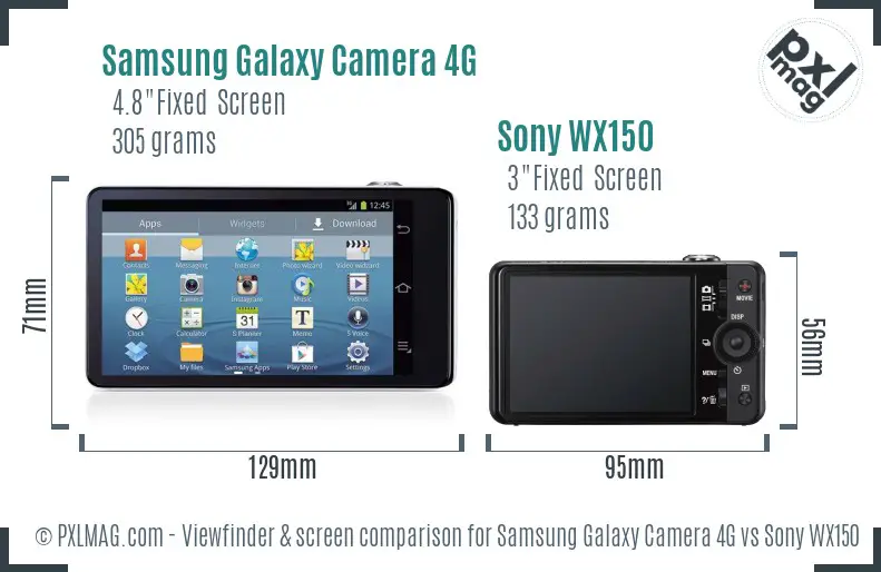 Samsung Galaxy Camera 4G vs Sony WX150 Screen and Viewfinder comparison