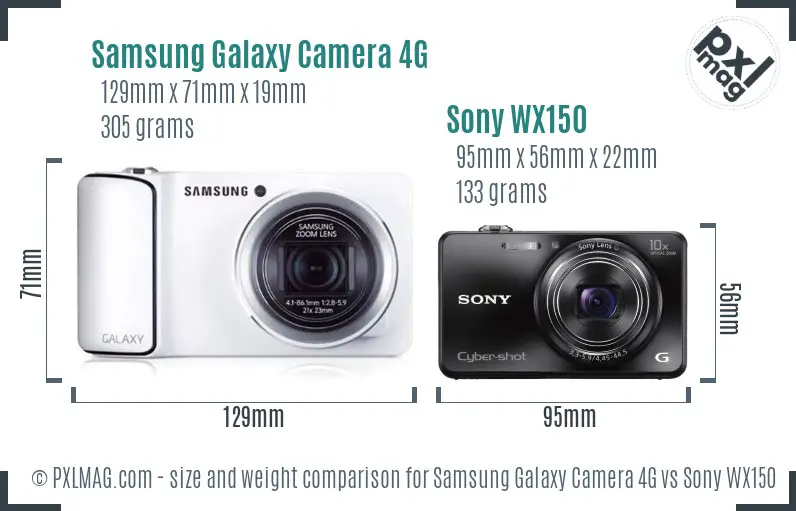 Samsung Galaxy Camera 4G vs Sony WX150 size comparison