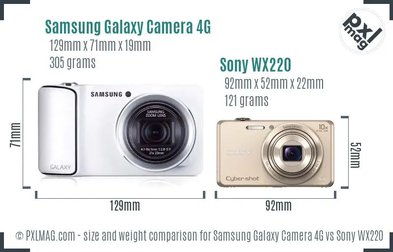Samsung Galaxy Camera 4G vs Sony WX220 size comparison