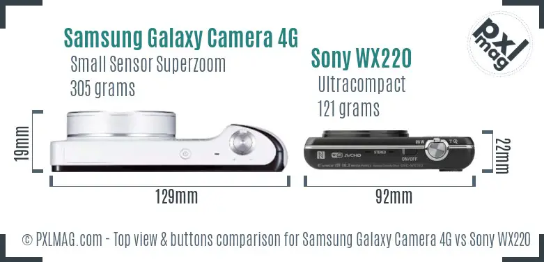 Samsung Galaxy Camera 4G vs Sony WX220 top view buttons comparison