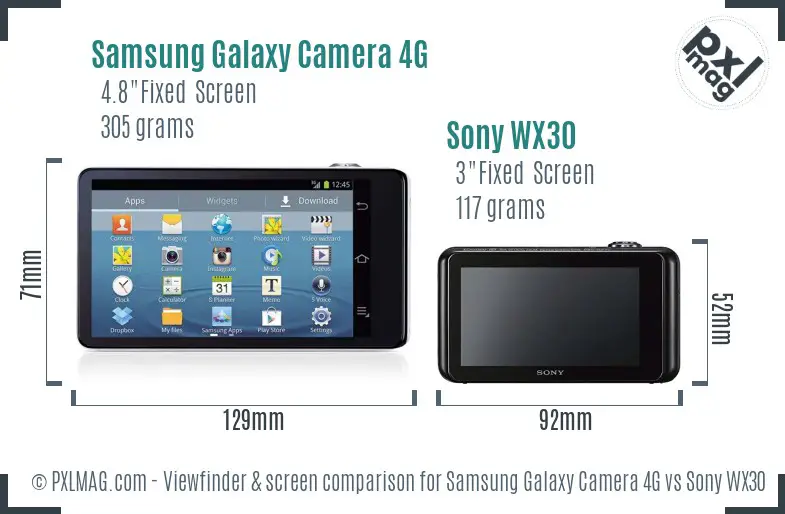 Samsung Galaxy Camera 4G vs Sony WX30 Screen and Viewfinder comparison