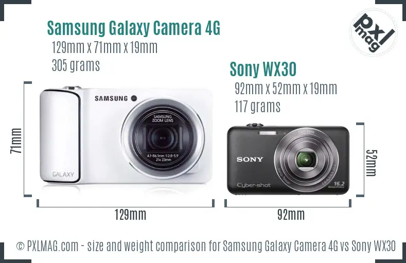 Samsung Galaxy Camera 4G vs Sony WX30 size comparison
