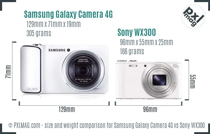 Samsung Galaxy Camera 4G vs Sony WX300 size comparison