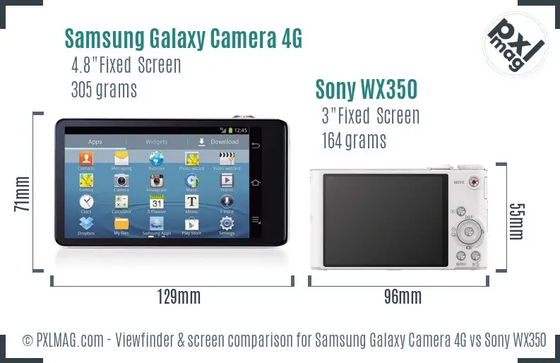 Samsung Galaxy Camera 4G vs Sony WX350 Screen and Viewfinder comparison