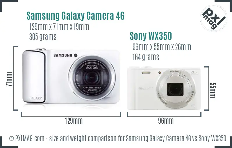 Samsung Galaxy Camera 4G vs Sony WX350 size comparison
