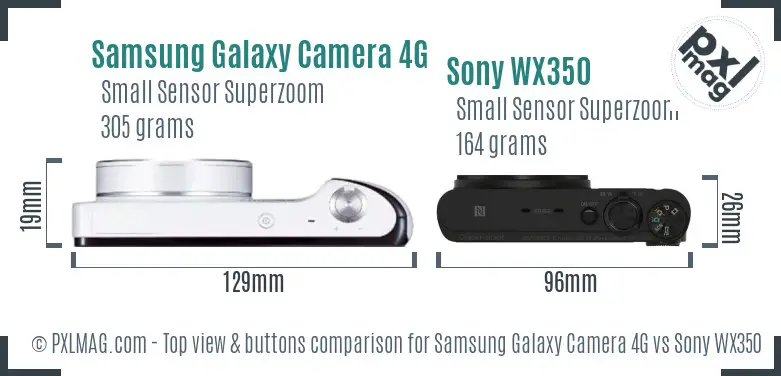 Samsung Galaxy Camera 4G vs Sony WX350 top view buttons comparison