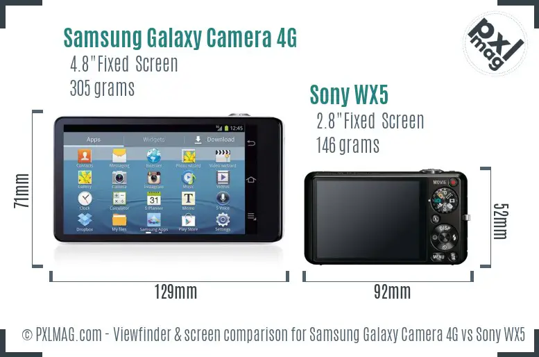 Samsung Galaxy Camera 4G vs Sony WX5 Screen and Viewfinder comparison