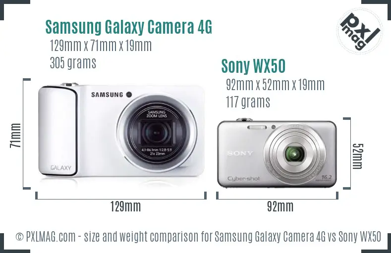 Samsung Galaxy Camera 4G vs Sony WX50 size comparison