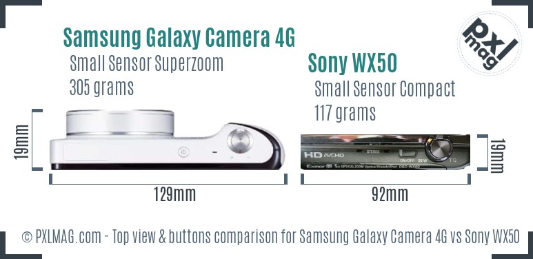 Samsung Galaxy Camera 4G vs Sony WX50 top view buttons comparison