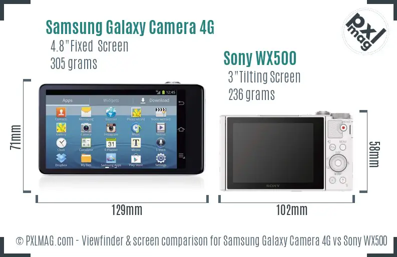 Samsung Galaxy Camera 4G vs Sony WX500 Screen and Viewfinder comparison