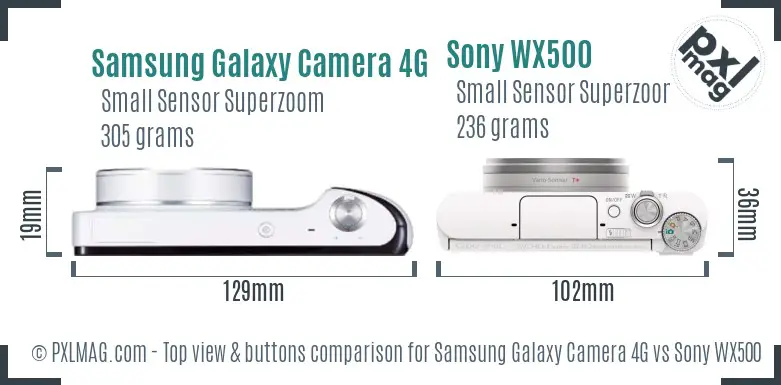 Samsung Galaxy Camera 4G vs Sony WX500 top view buttons comparison