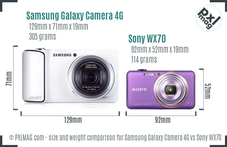 Samsung Galaxy Camera 4G vs Sony WX70 size comparison