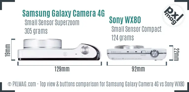 Samsung Galaxy Camera 4G vs Sony WX80 top view buttons comparison