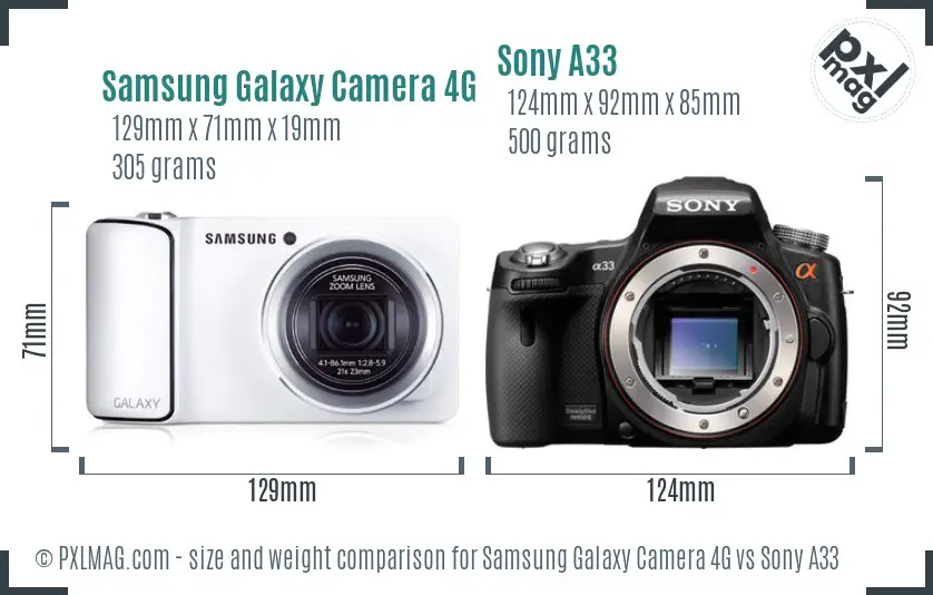 Samsung Galaxy Camera 4G vs Sony A33 size comparison