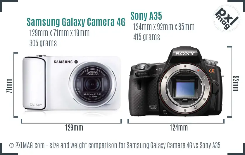 Samsung Galaxy Camera 4G vs Sony A35 size comparison