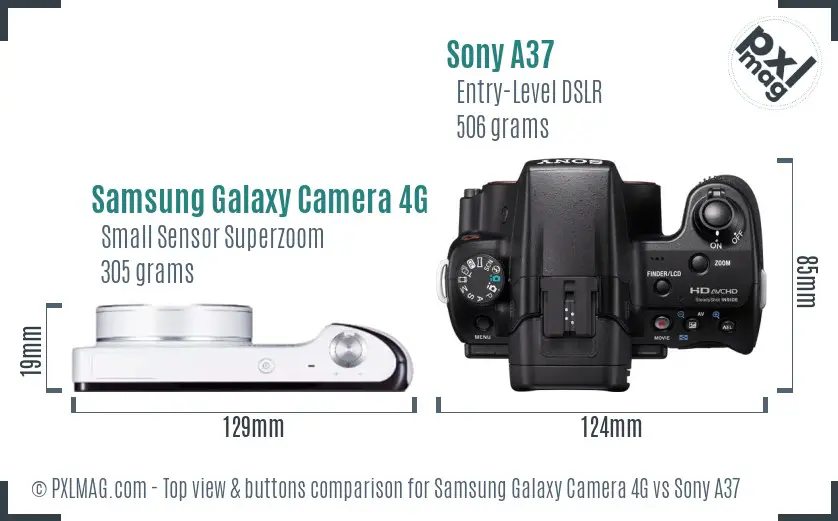 Samsung Galaxy Camera 4G vs Sony A37 top view buttons comparison