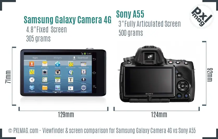 Samsung Galaxy Camera 4G vs Sony A55 Screen and Viewfinder comparison