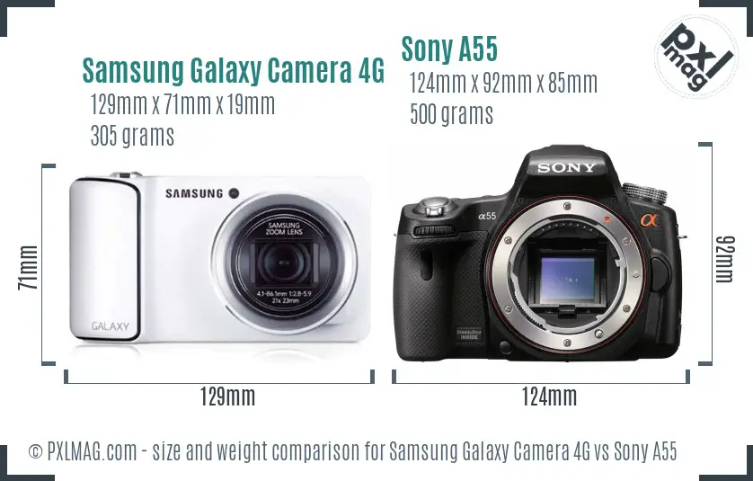 Samsung Galaxy Camera 4G vs Sony A55 size comparison