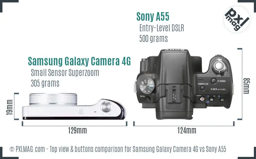 Samsung Galaxy Camera 4G vs Sony A55 top view buttons comparison