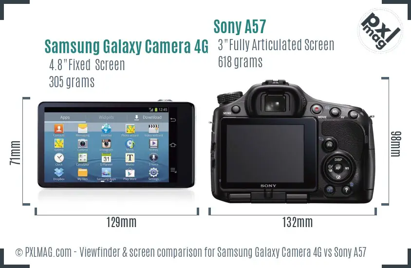 Samsung Galaxy Camera 4G vs Sony A57 Screen and Viewfinder comparison