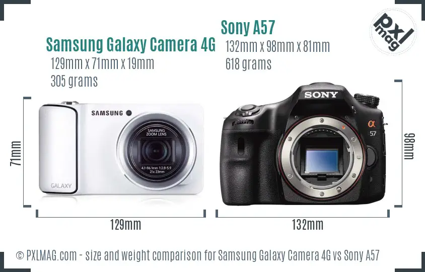 Samsung Galaxy Camera 4G vs Sony A57 size comparison
