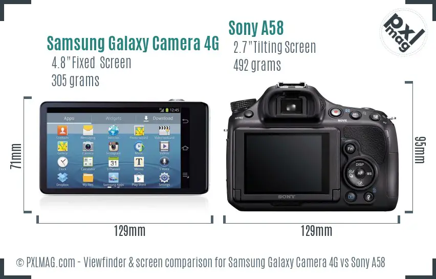 Samsung Galaxy Camera 4G vs Sony A58 Screen and Viewfinder comparison