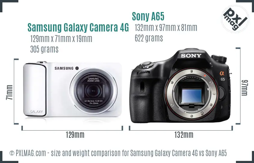 Samsung Galaxy Camera 4G vs Sony A65 size comparison