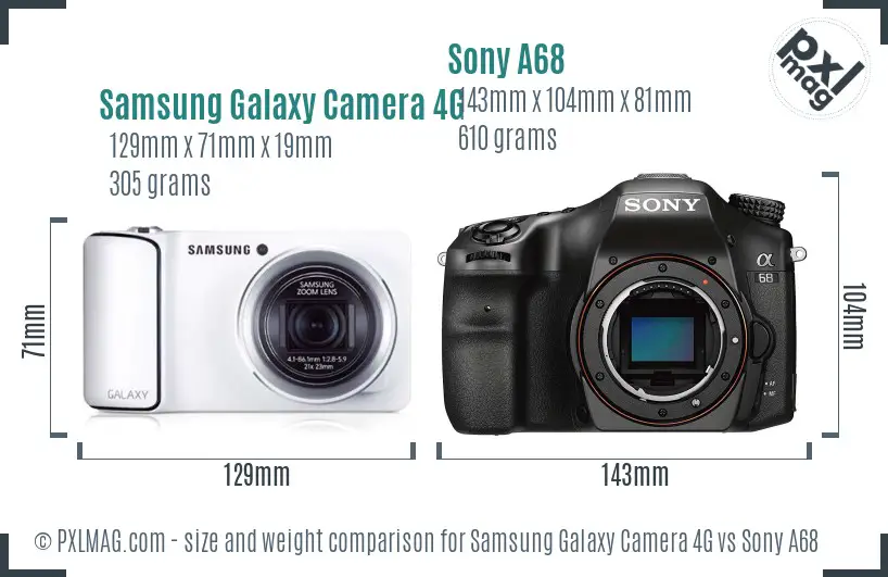 Samsung Galaxy Camera 4G vs Sony A68 size comparison