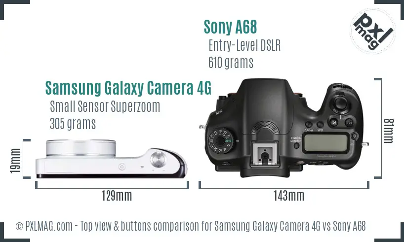 Samsung Galaxy Camera 4G vs Sony A68 top view buttons comparison