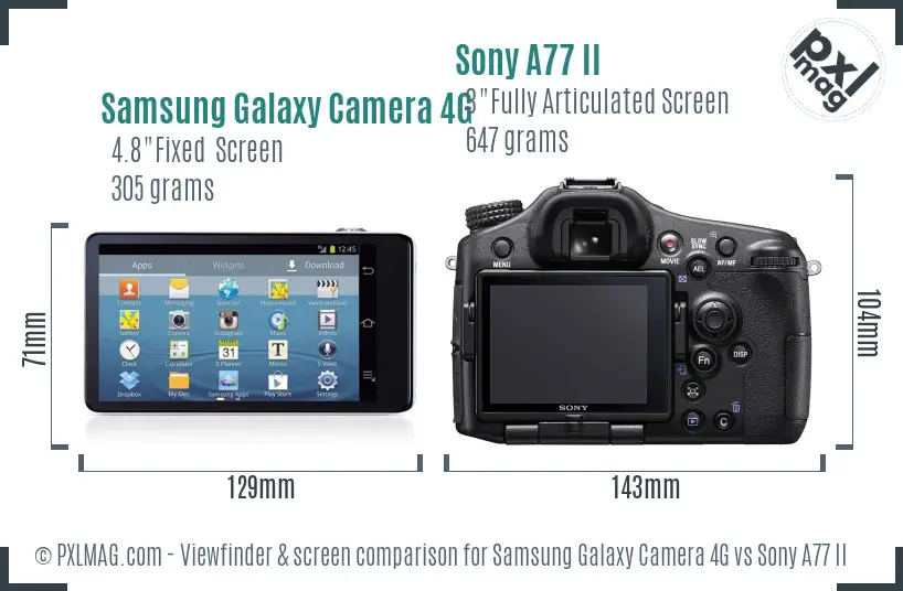 Samsung Galaxy Camera 4G vs Sony A77 II Screen and Viewfinder comparison