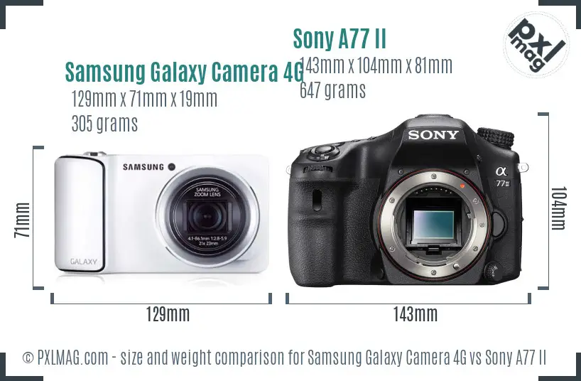 Samsung Galaxy Camera 4G vs Sony A77 II size comparison