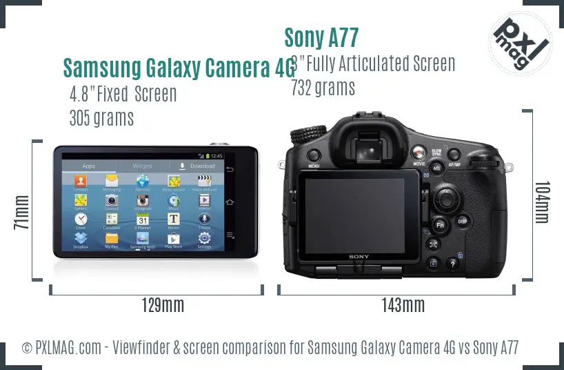 Samsung Galaxy Camera 4G vs Sony A77 Screen and Viewfinder comparison