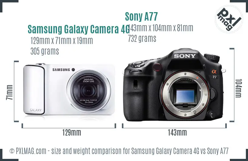 Samsung Galaxy Camera 4G vs Sony A77 size comparison