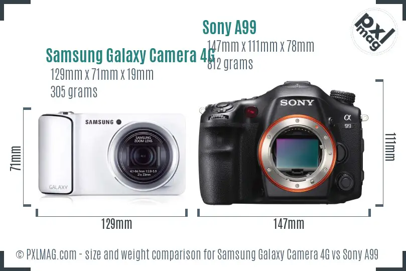 Samsung Galaxy Camera 4G vs Sony A99 size comparison