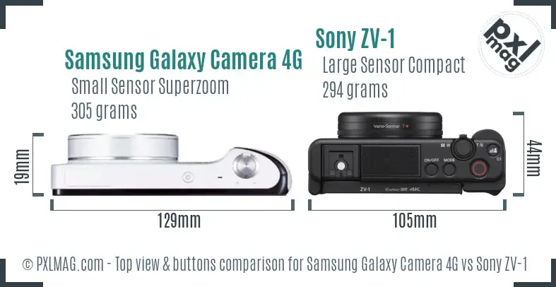 Samsung Galaxy Camera 4G vs Sony ZV-1 top view buttons comparison