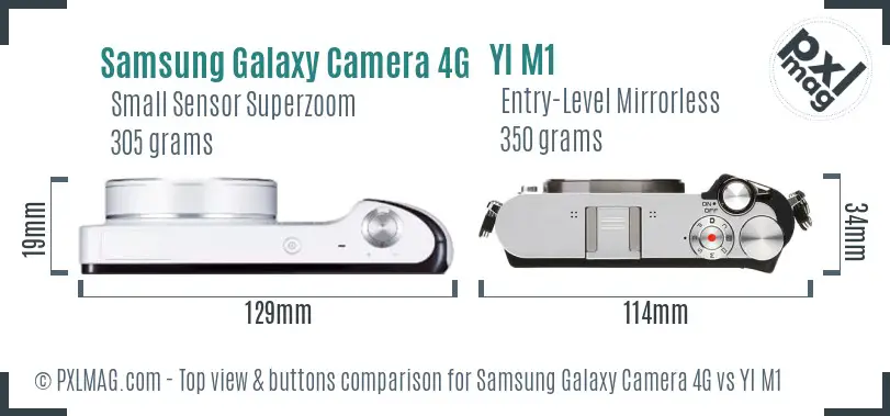 Samsung Galaxy Camera 4G vs YI M1 top view buttons comparison