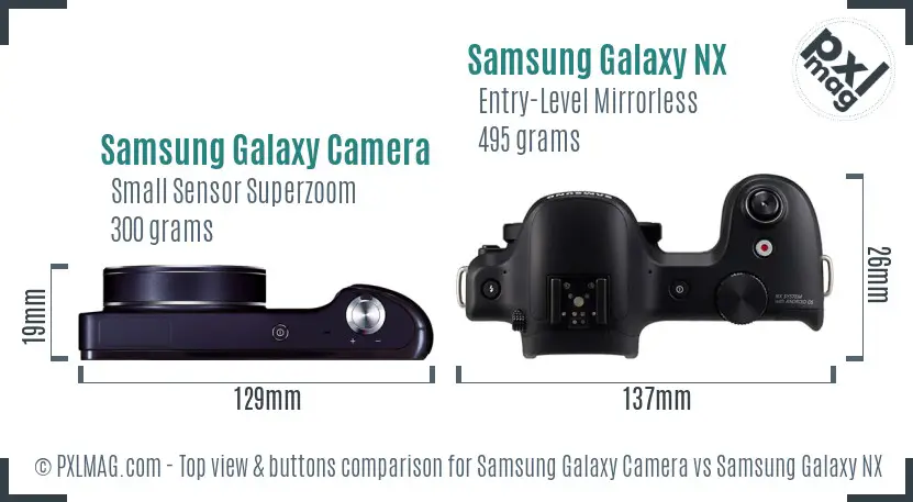 Samsung Galaxy Camera vs Samsung Galaxy NX top view buttons comparison