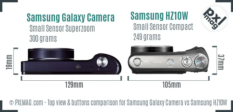 Samsung Galaxy Camera vs Samsung HZ10W top view buttons comparison
