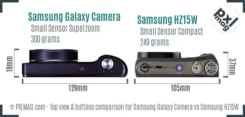 Samsung Galaxy Camera vs Samsung HZ15W top view buttons comparison