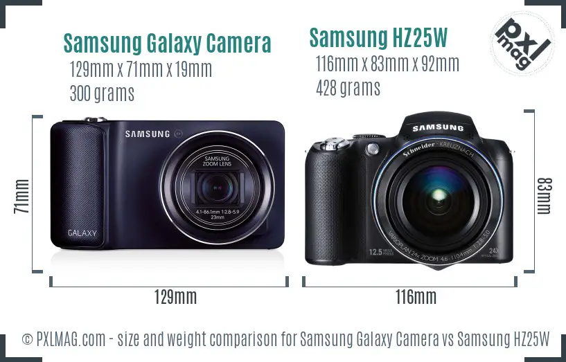 Samsung Galaxy Camera vs Samsung HZ25W size comparison