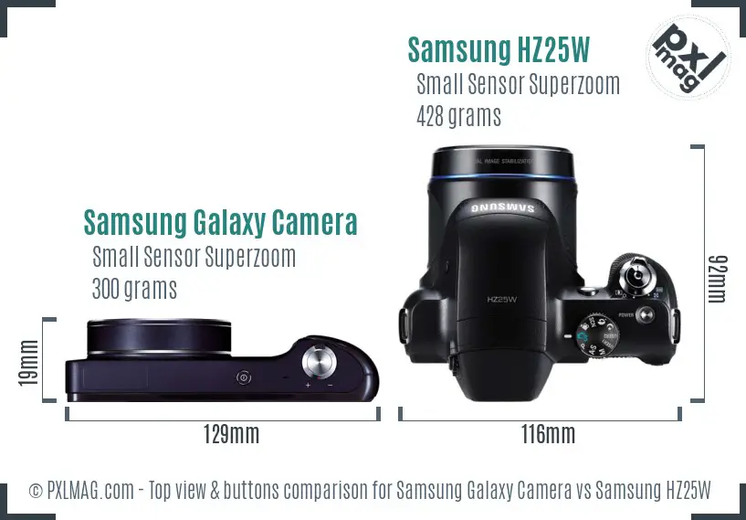 Samsung Galaxy Camera vs Samsung HZ25W top view buttons comparison