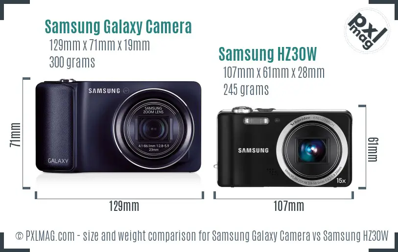 Samsung Galaxy Camera vs Samsung HZ30W size comparison