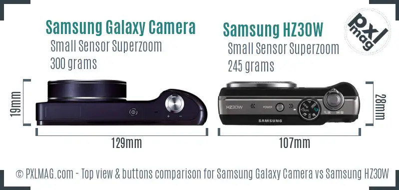 Samsung Galaxy Camera vs Samsung HZ30W top view buttons comparison