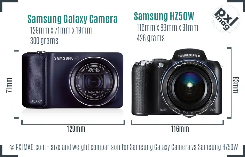 Samsung Galaxy Camera vs Samsung HZ50W size comparison