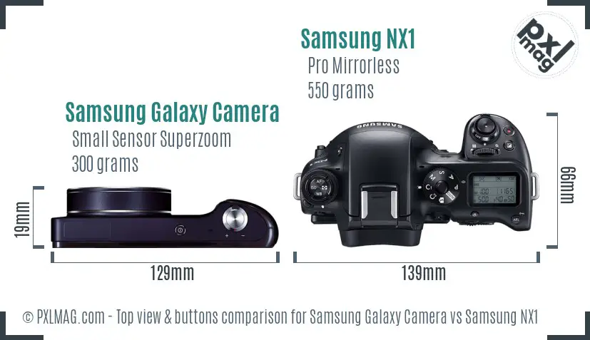 Samsung Galaxy Camera vs Samsung NX1 top view buttons comparison